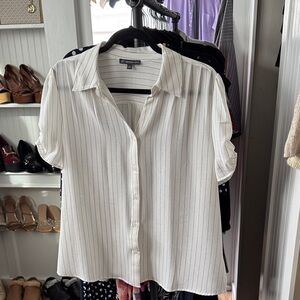 Adrianna Papell Ivory Pinstripe Button Down Shirt SzL